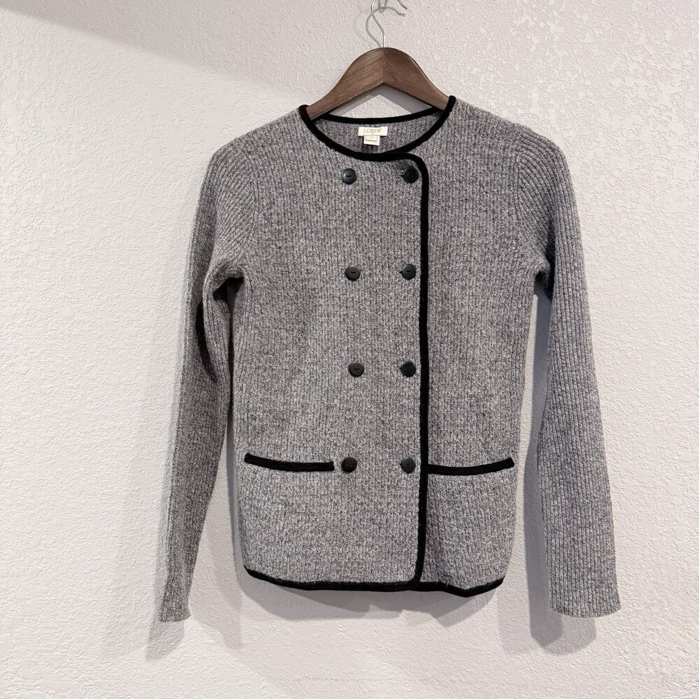 J. Crew Gray Lambs Wool Cardigan Sweater Preppy Career Knit Button Front XXS